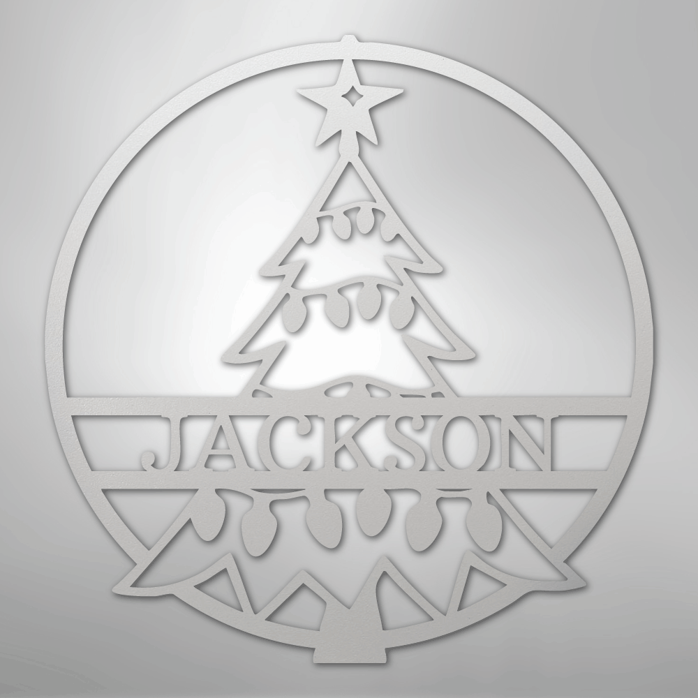 Custom Metal Wall Art - Personalized Christmas Tree Monogram Sign White