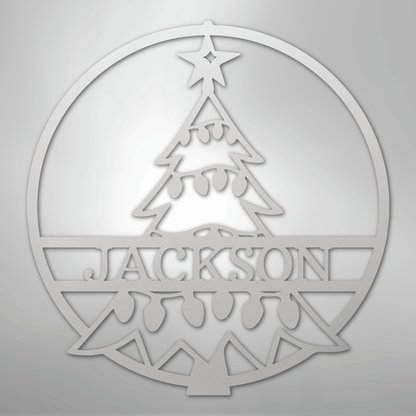 Custom Metal Wall Art - Personalized Christmas Tree Monogram Sign White