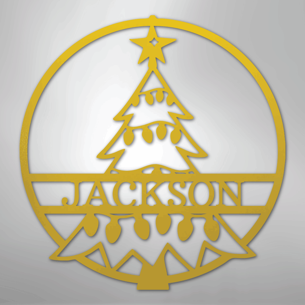 Custom Metal Wall Art - Personalized Christmas Tree Monogram Sign Yellow