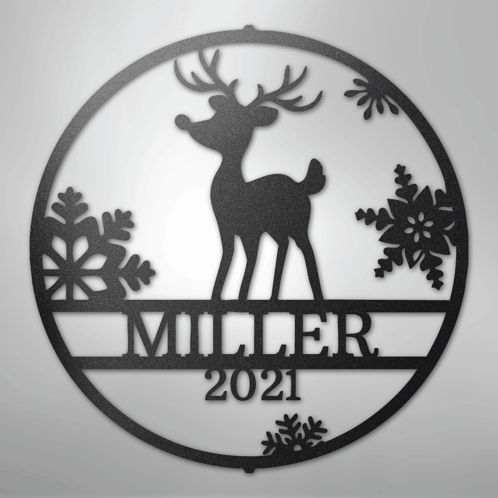 Custom Metal Wall Art - Personalized Reindeer Monogram Sign