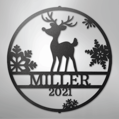 Custom Metal Wall Art - Personalized Reindeer Monogram Sign