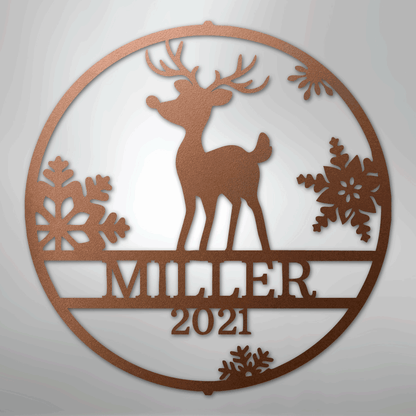 Custom Metal Wall Art - Personalized Reindeer Monogram Sign Copper