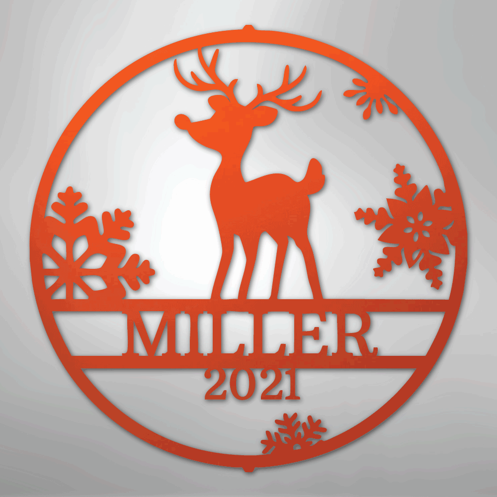 Custom Metal Wall Art - Personalized Reindeer Monogram Sign Orange