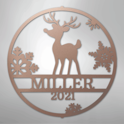 Custom Metal Wall Art - Personalized Reindeer Monogram Sign Rose
