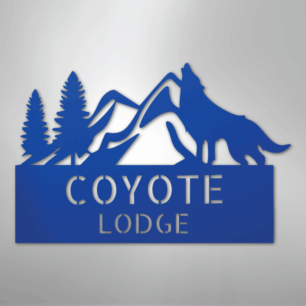 Custom Metal Wall Art - Personalized Coyote Sign Blue