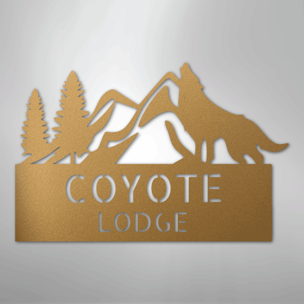 Custom Metal Wall Art - Personalized Coyote Sign Gold