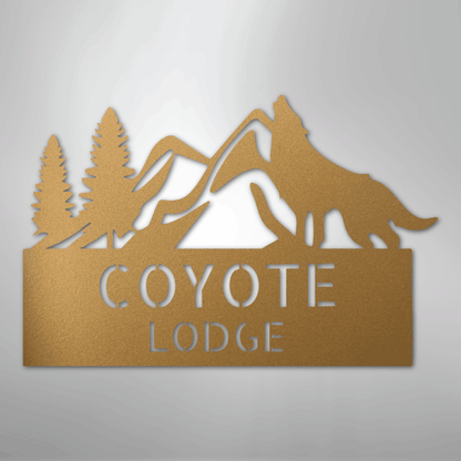 Custom Metal Wall Art - Personalized Coyote Sign Gold