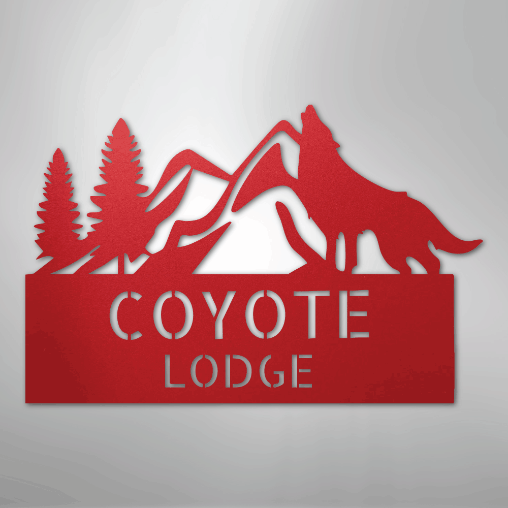 Custom Metal Wall Art - Personalized Coyote Sign Red