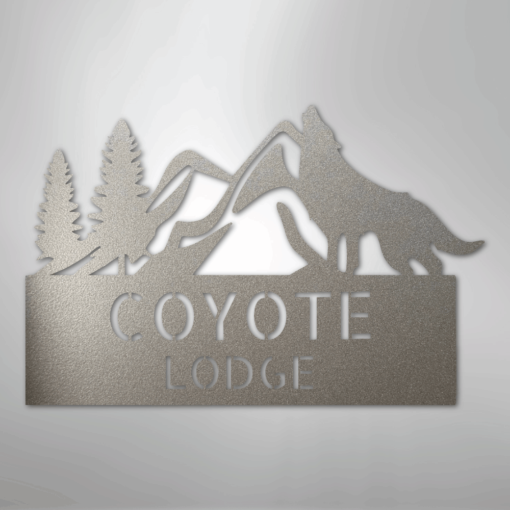 Custom Metal Wall Art - Personalized Coyote Sign Silver