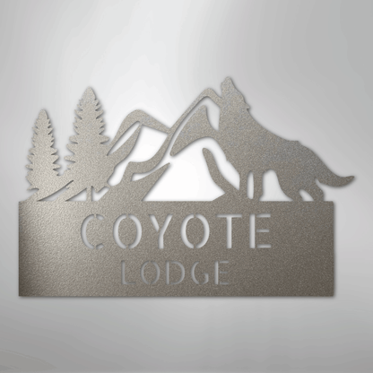 Custom Metal Wall Art - Personalized Coyote Sign Silver