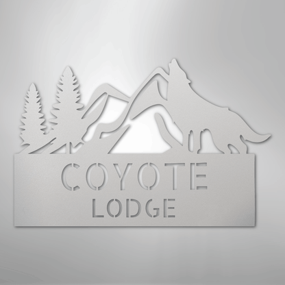 Custom Metal Wall Art - Personalized Coyote Sign White