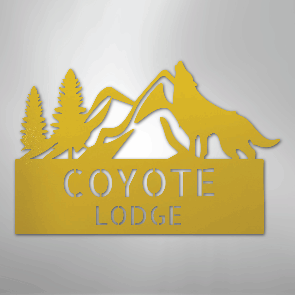 Custom Metal Wall Art - Personalized Coyote Sign Yellow