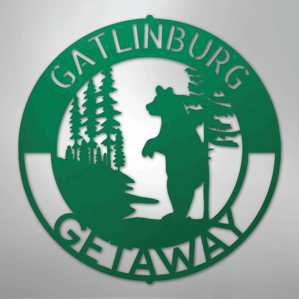 Custom Metal Wall Art - Personalized Lone Bear Family Monogram Sign Green