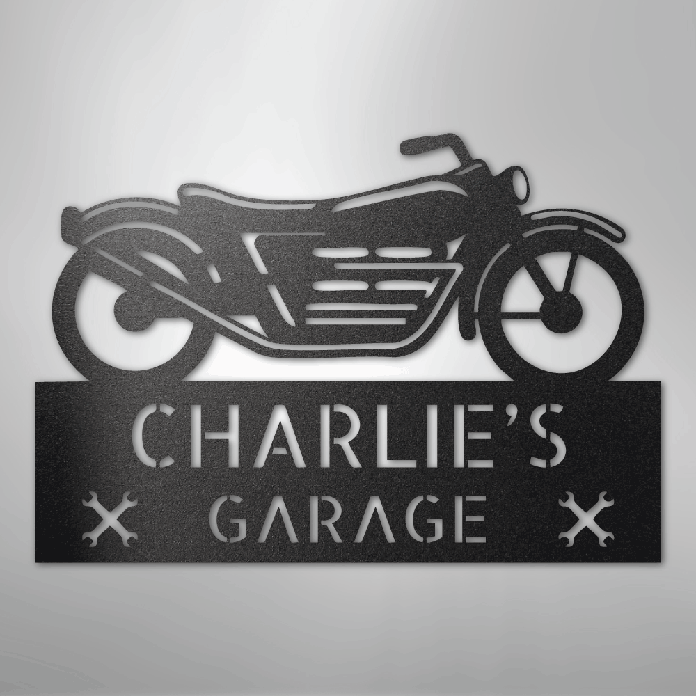 Custom Metal Wall Art - Personalized Biker Garage Name Plaque