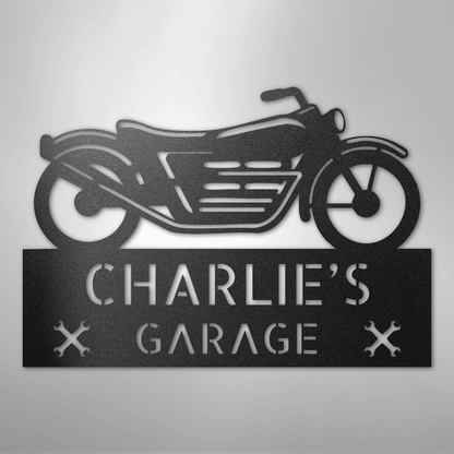 Custom Metal Wall Art - Personalized Biker Garage Name Plaque