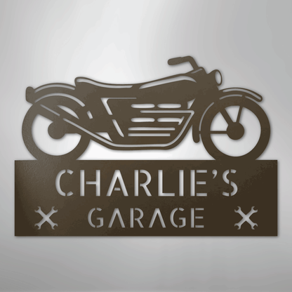 Custom Metal Wall Art - Personalized Biker Garage Name Plaque Stone