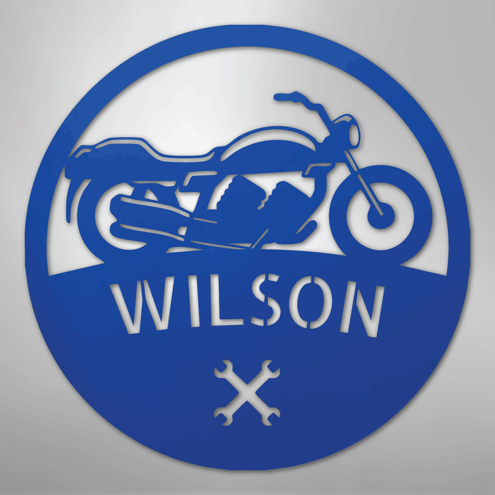 Custom Metal Wall Art - Personalized Biker Monogram Sign Blue