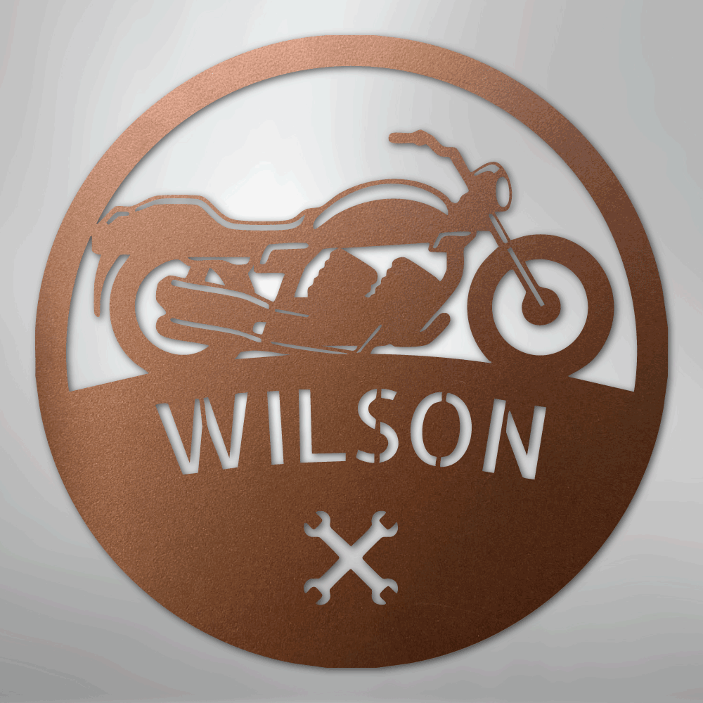 Custom Metal Wall Art - Personalized Biker Monogram Sign Copper