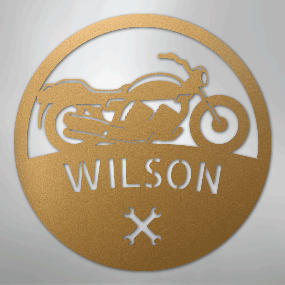 Custom Metal Wall Art - Personalized Biker Monogram Sign Gold