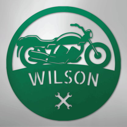 Custom Metal Wall Art - Personalized Biker Monogram Sign Green