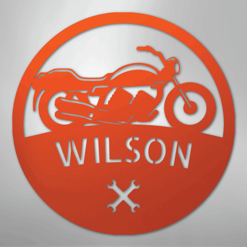 Custom Metal Wall Art - Personalized Biker Monogram Sign Orange