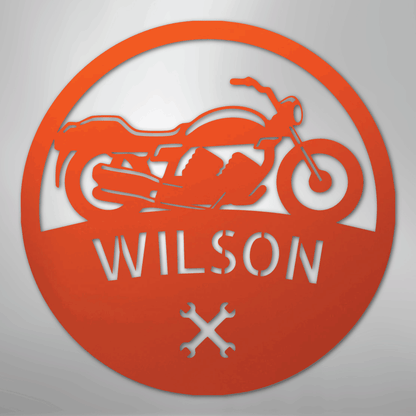 Custom Metal Wall Art - Personalized Biker Monogram Sign Orange