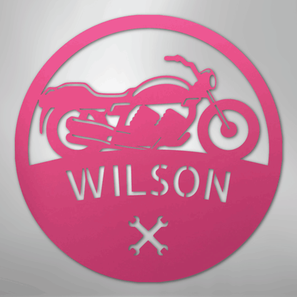 Custom Metal Wall Art - Personalized Biker Monogram Sign Pink