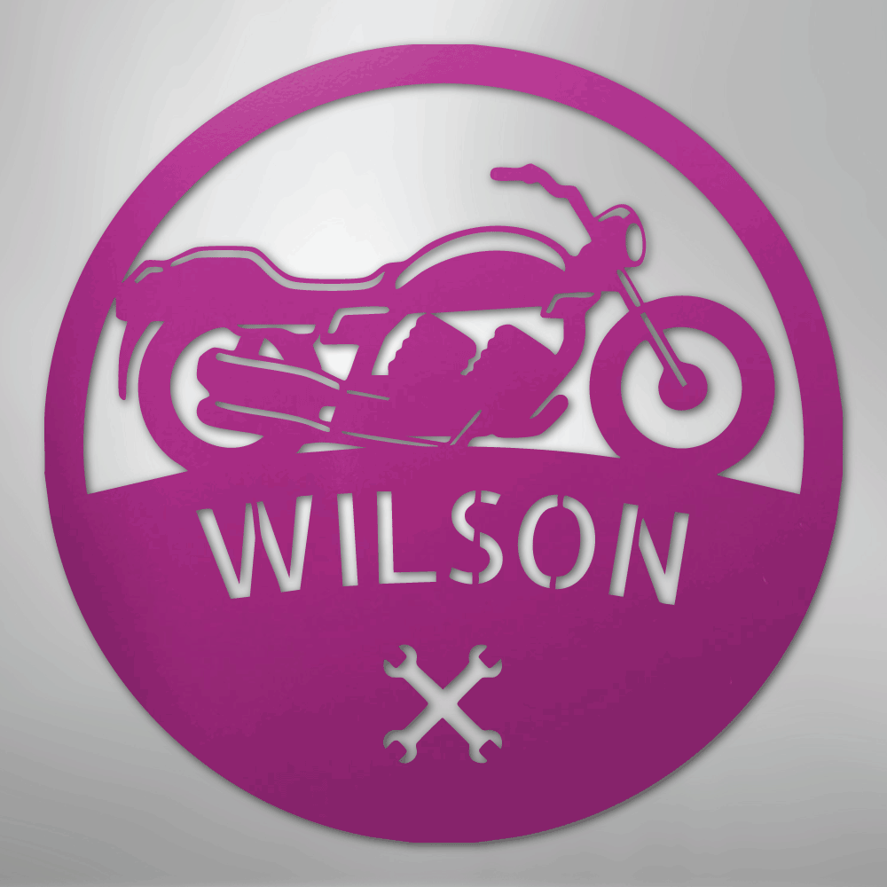 Custom Metal Wall Art - Personalized Biker Monogram Sign Purple