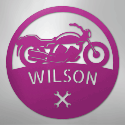 Custom Metal Wall Art - Personalized Biker Monogram Sign Purple