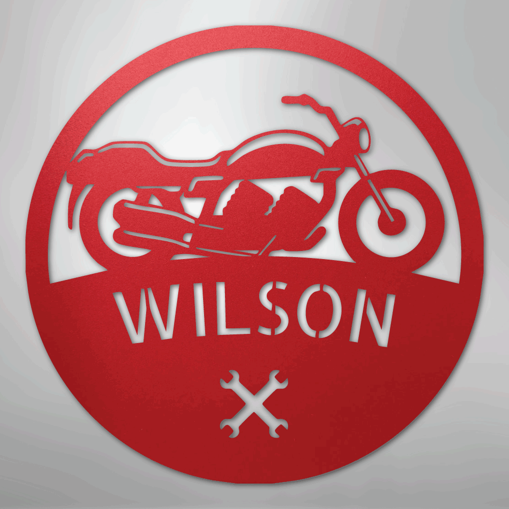 Custom Metal Wall Art - Personalized Biker Monogram Sign Red