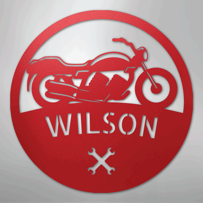 Custom Metal Wall Art - Personalized Biker Monogram Sign Red