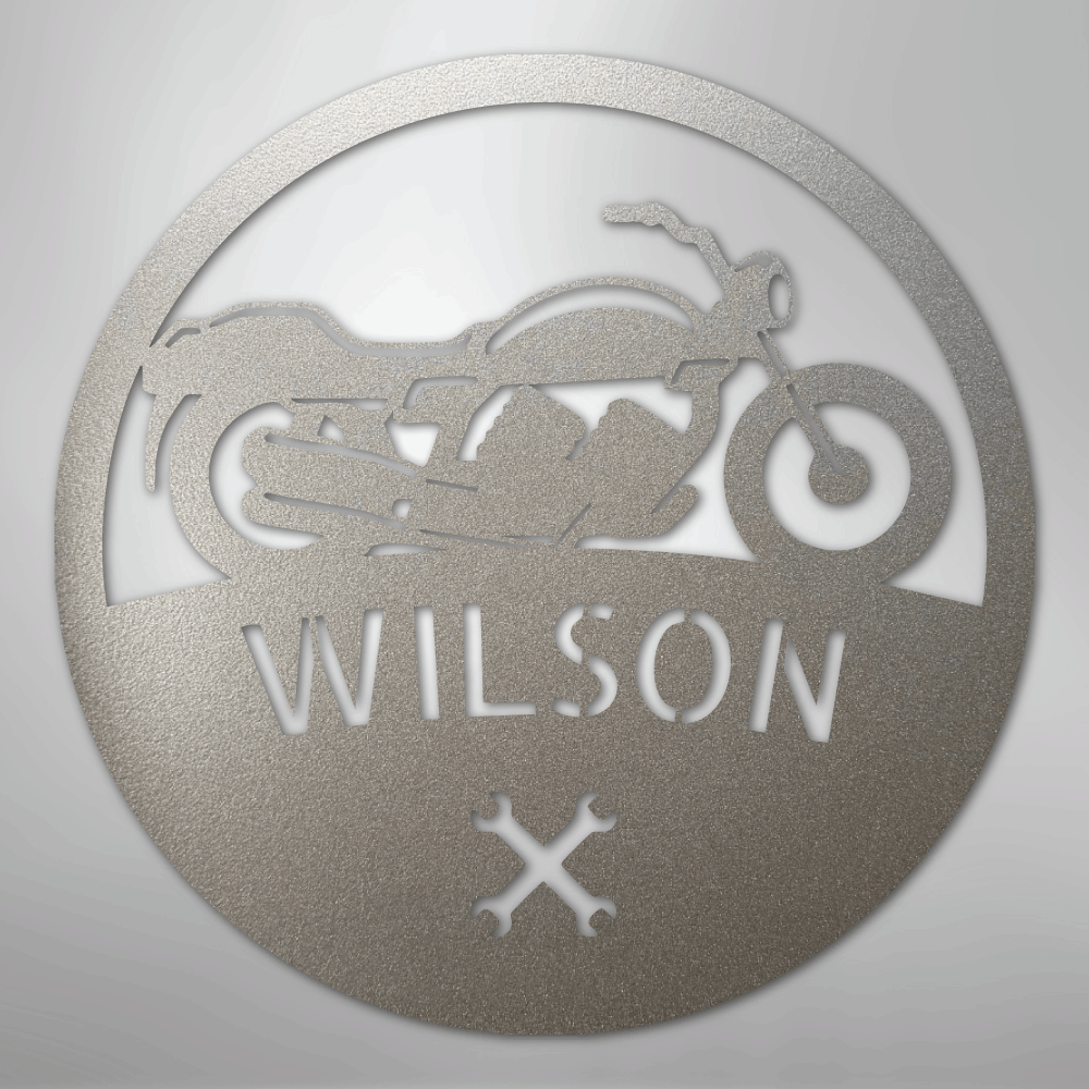 Custom Metal Wall Art - Personalized Biker Monogram Sign Silver