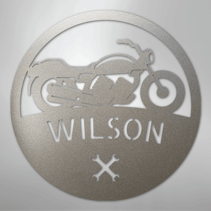 Custom Metal Wall Art - Personalized Biker Monogram Sign Silver