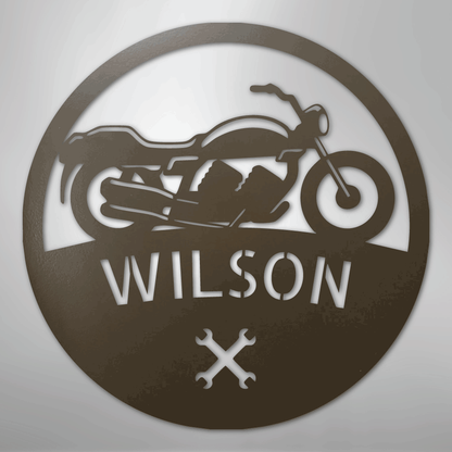 Custom Metal Wall Art - Personalized Biker Monogram Sign Stone