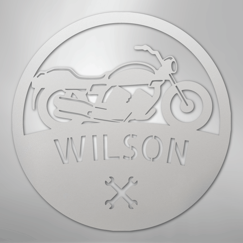 Custom Metal Wall Art - Personalized Biker Monogram Sign White