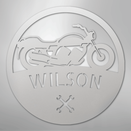 Custom Metal Wall Art - Personalized Biker Monogram Sign White