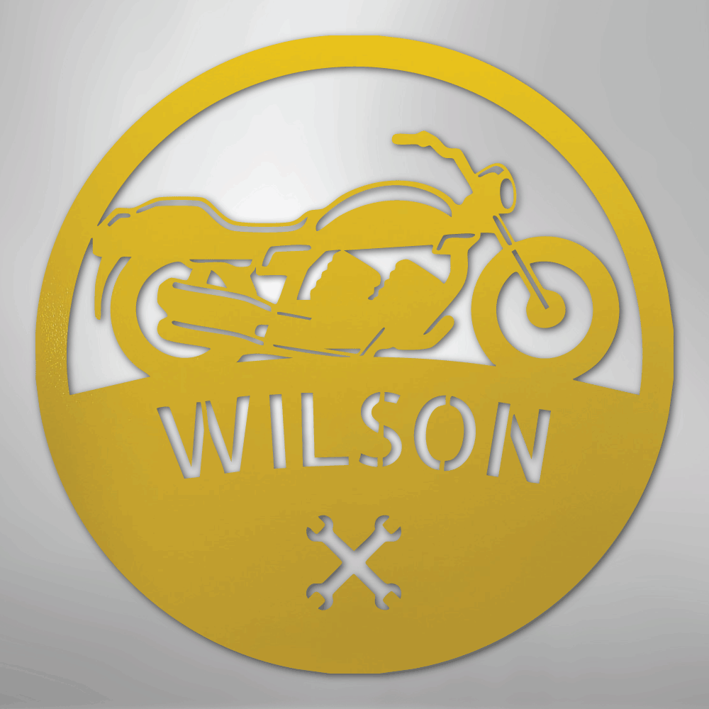 Custom Metal Wall Art - Personalized Biker Monogram Sign Yellow