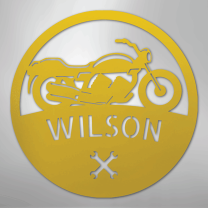 Custom Metal Wall Art - Personalized Biker Monogram Sign Yellow