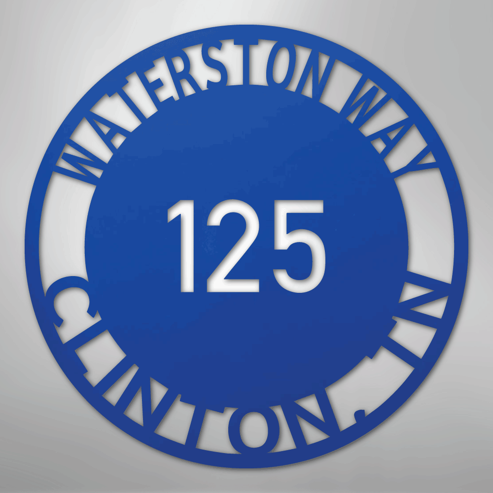 Custom Metal Sign - Personalized Circle Address Plaque Blue