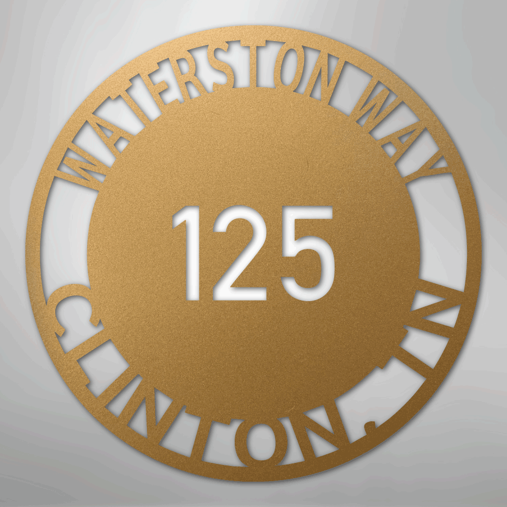 Custom Metal Sign - Personalized Circle Address Plaque Gold