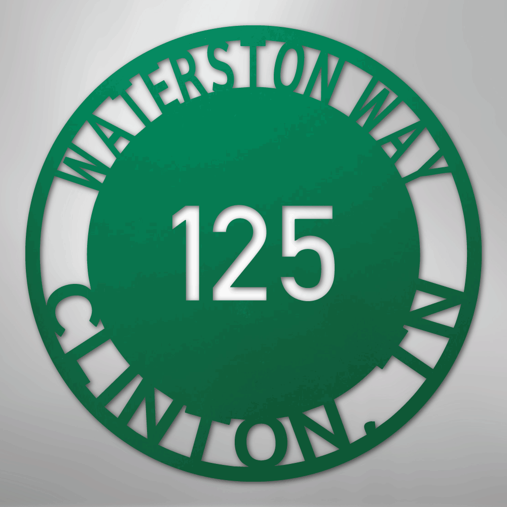 Custom Metal Sign - Personalized Circle Address Plaque Green