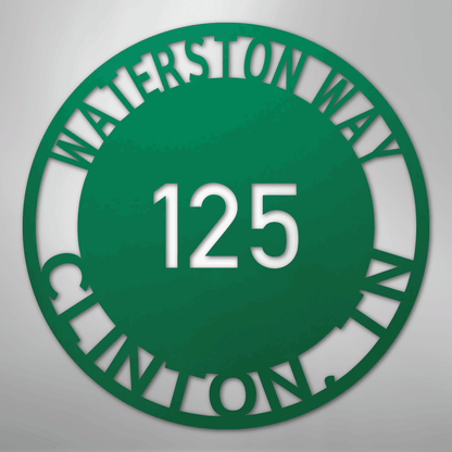 Custom Metal Sign - Personalized Circle Address Plaque Green