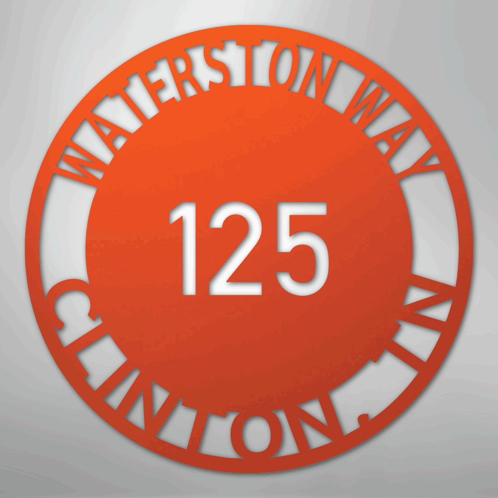 Custom Metal Sign - Personalized Circle Address Plaque Orange