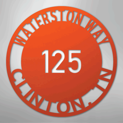 Custom Metal Sign - Personalized Circle Address Plaque Orange