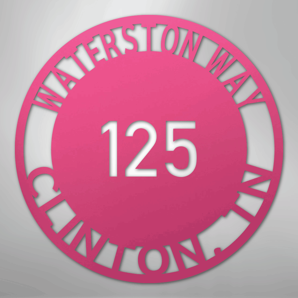 Custom Metal Sign - Personalized Circle Address Plaque Pink