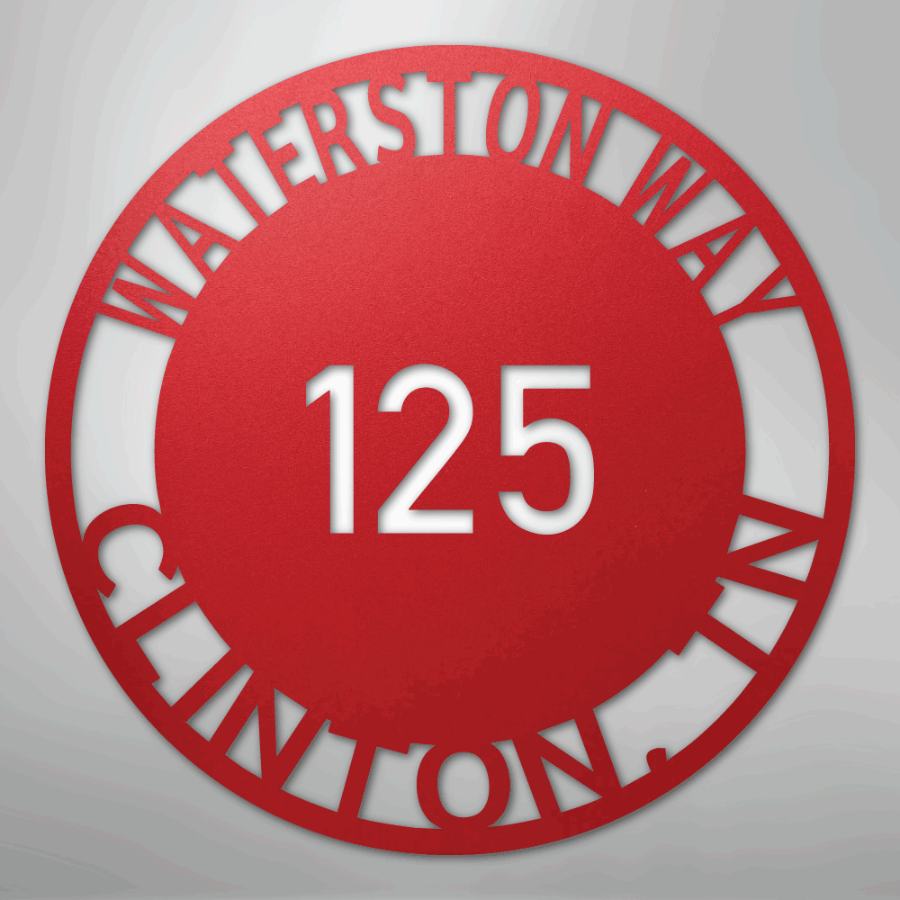 Custom Metal Sign - Personalized Circle Address Plaque Red