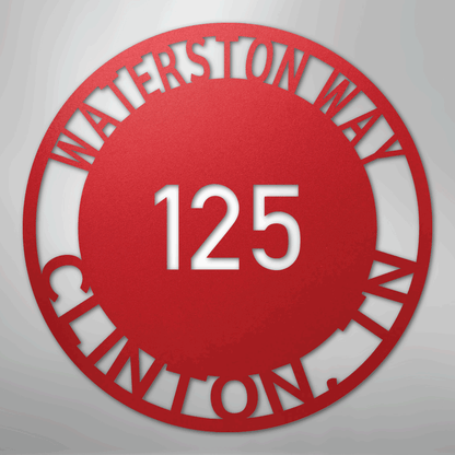 Custom Metal Sign - Personalized Circle Address Plaque Red