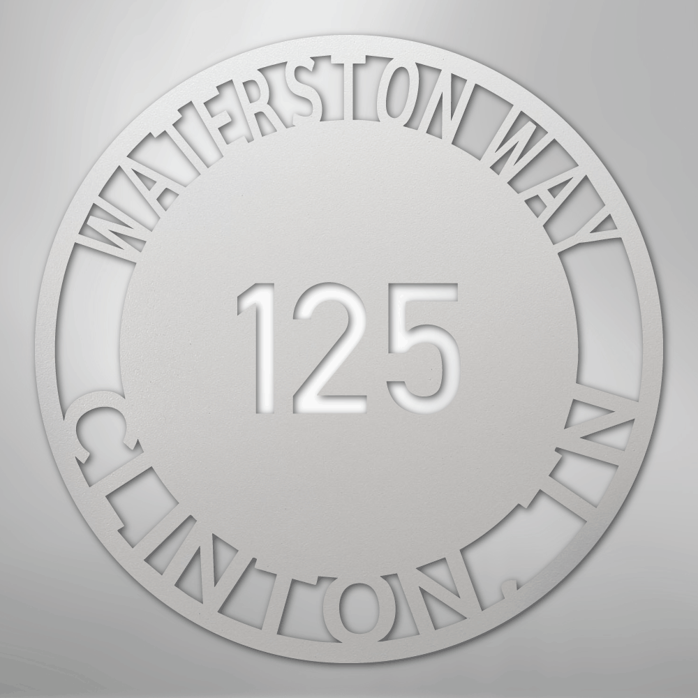 Custom Metal Sign - Personalized Circle Address Plaque White