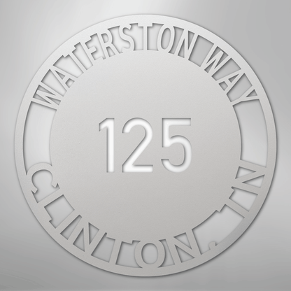 Custom Metal Sign - Personalized Circle Address Plaque White