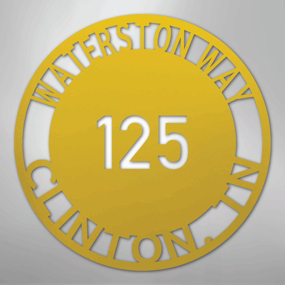 Custom Metal Sign - Personalized Circle Address Plaque Yellow